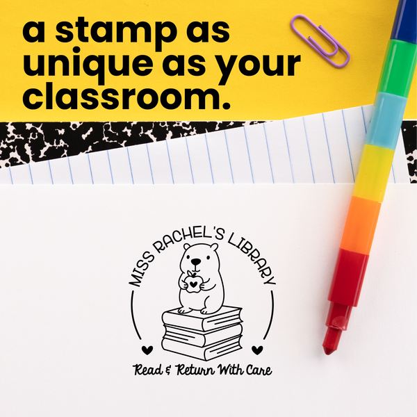 Book Buddies Capybara Stack Library Stamp