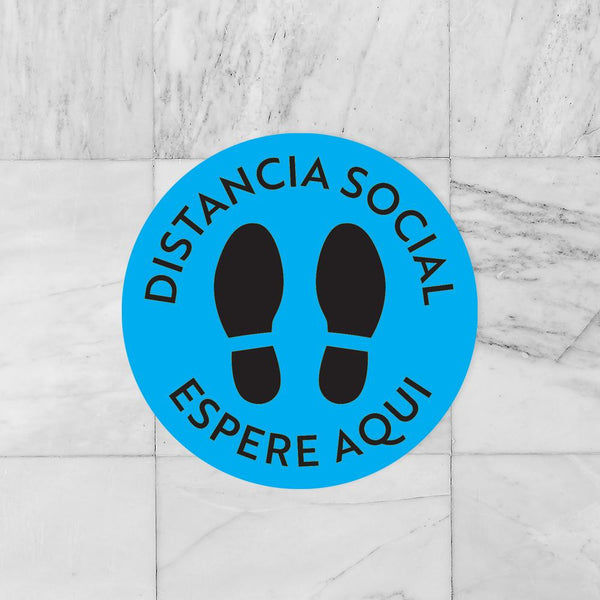Etiquetas De Piso de Distancia Social De Pie Aquí Azul