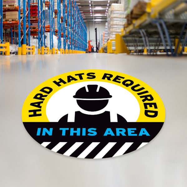 Yellow Hard Hats Required In This Area Floor Decal