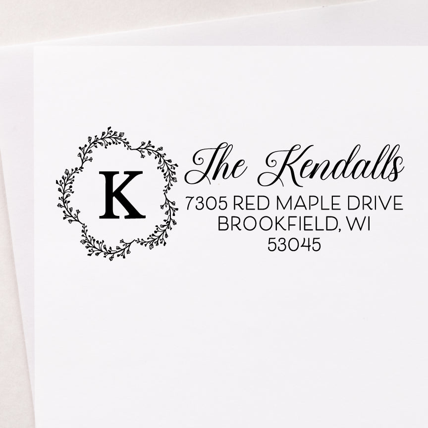 Floral Wreath Monogram Address Stamp