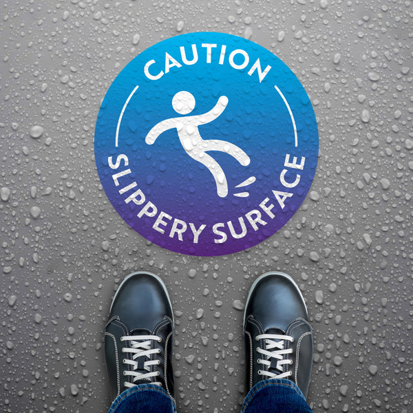 Blue Caution Slippery Surface Floor Decal