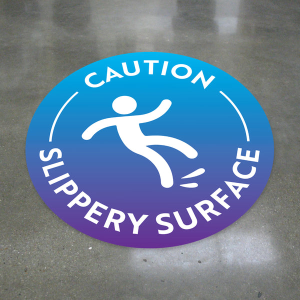 Blue Caution Slippery Surface Floor Decal